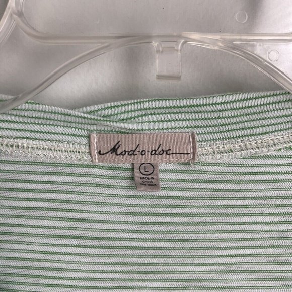Mododoc Sundance Green Striped Top with Ruched Long Sleeve - Picture 2 of 6